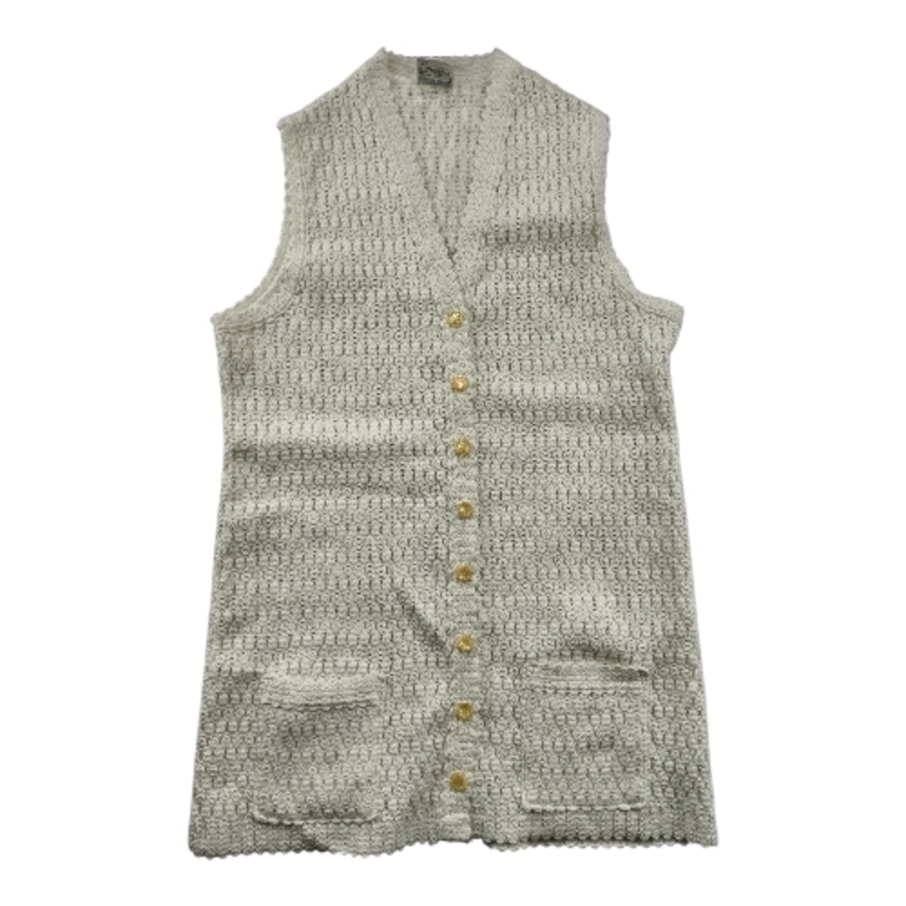 Vintage St Michael Courtelle Knit Crochet Vest Women's 16 UK Made Cream Layering